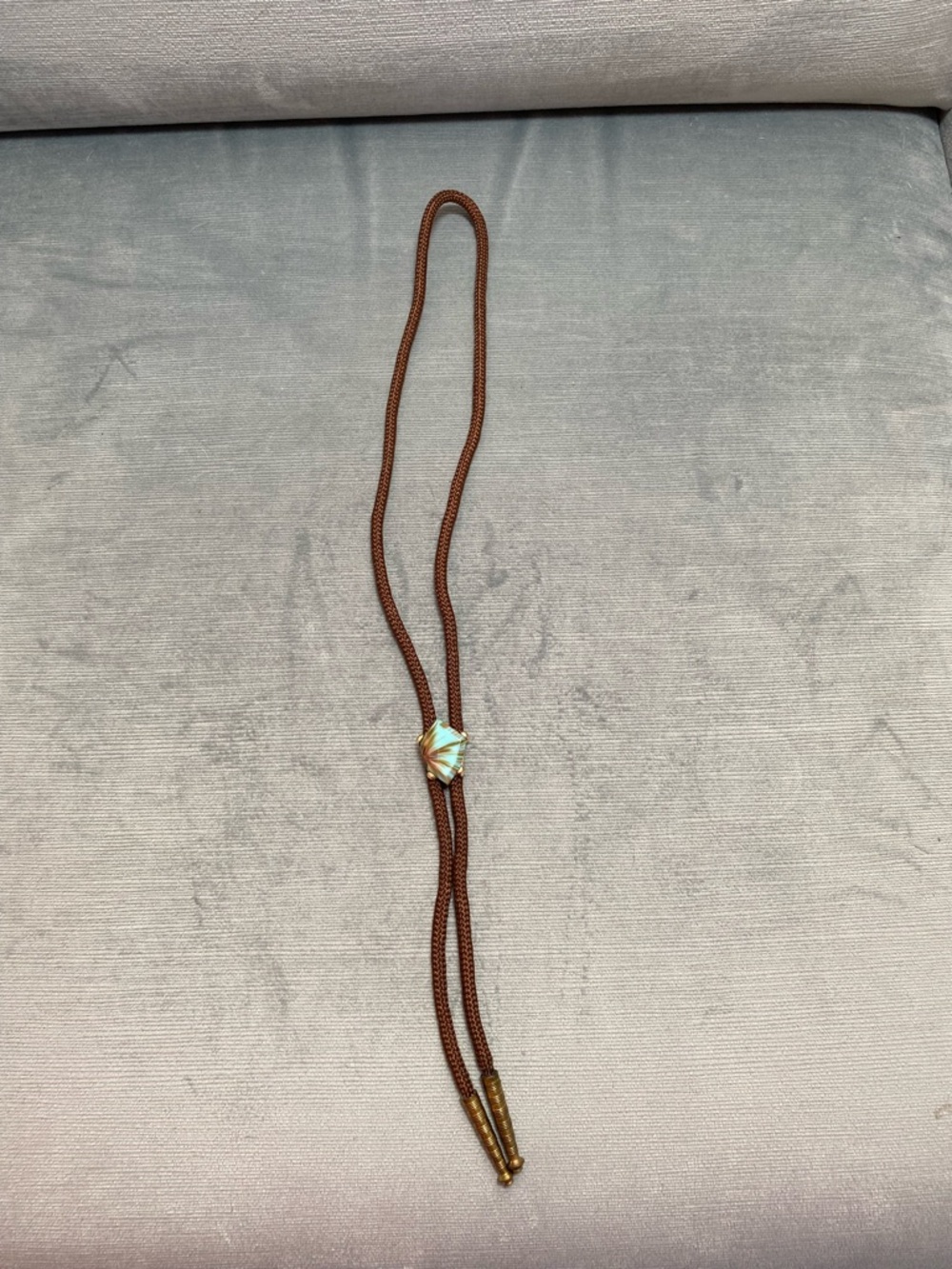Brown Western-Style Necklace with Turquoise Accent Slide, gold weighted ends